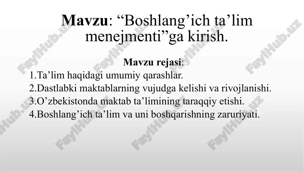boshlang’ich ta’lim menejmenti — PPTX
