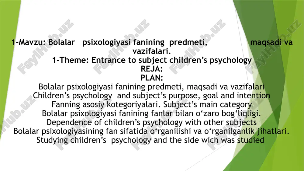 bolalar psixologiyasi fani — PPTX
