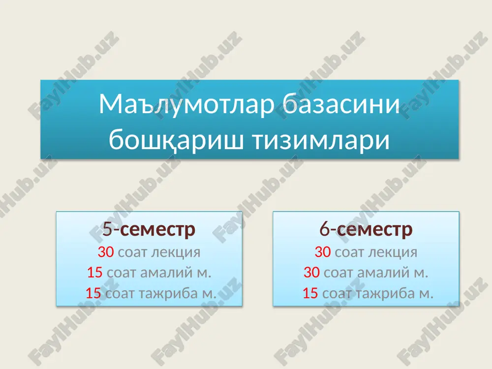 ma'lumotlar bazasini boshqarish tizimlari — PPTX