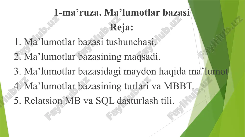 ma’lumotlar bazasi — PPTX