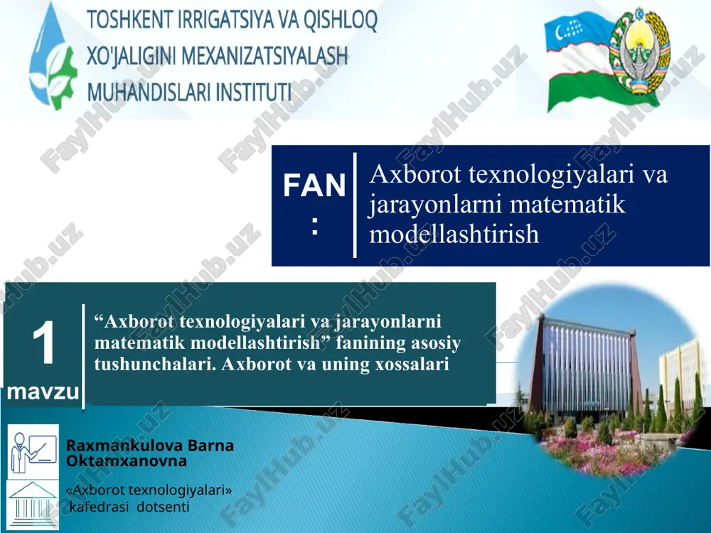 "axborot texnologiyalari va jarayonlarni matematik modellashtirish" — PPT