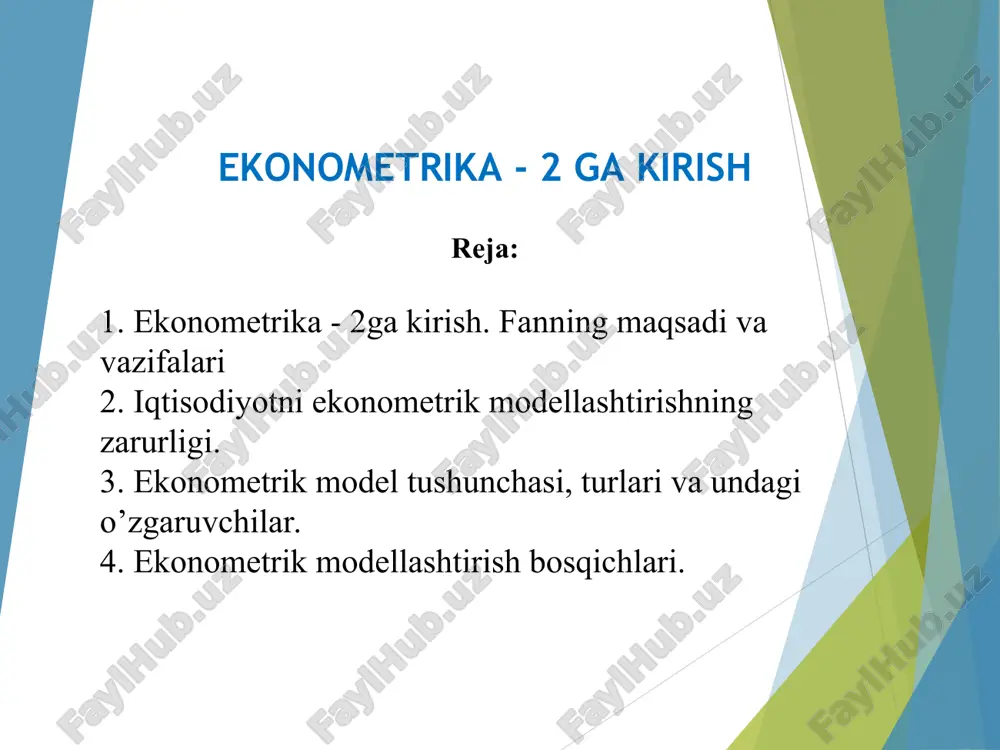 ekonometrika - 2 ga kirish — PPT