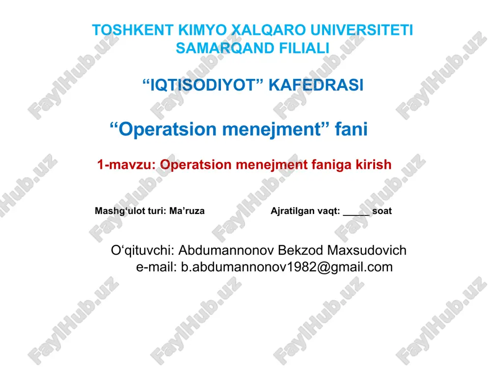 operatsion menedjment faniga kirish — PPTX