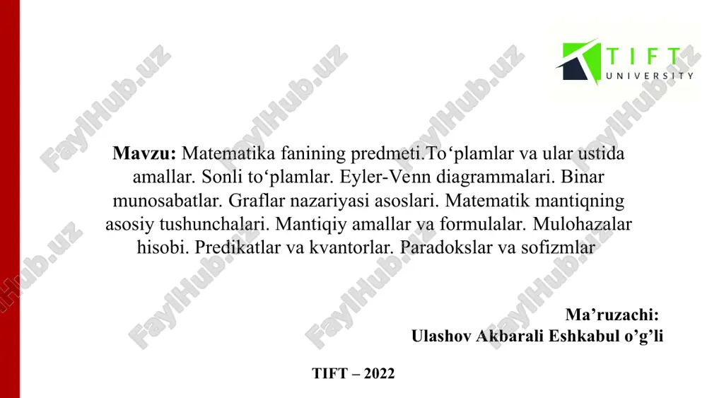 matematika fanining predmeti — PPT
