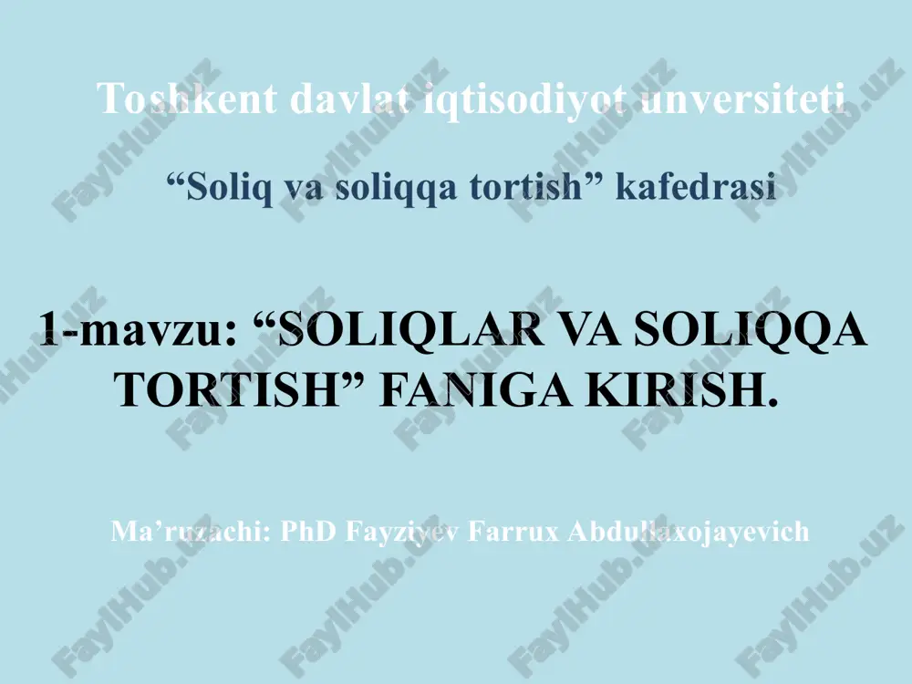 soliqlar va soliqqa tortish — PPT