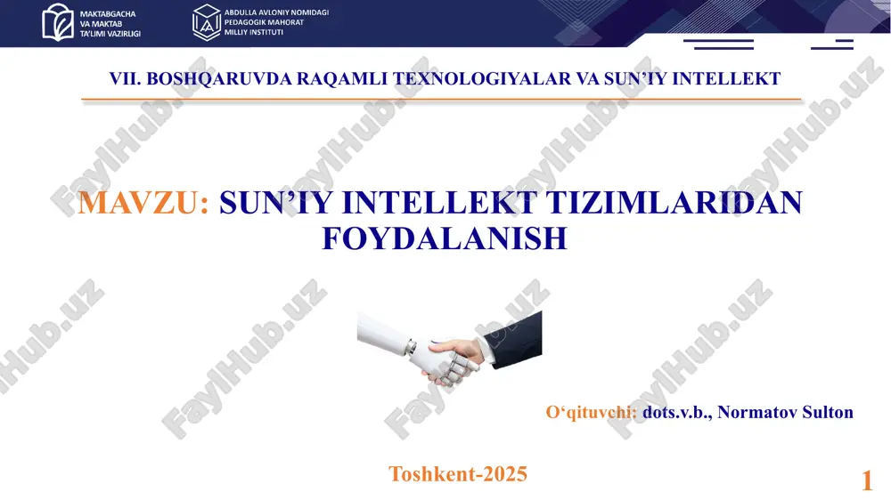 sun’iy intellekt tizimlaridan foydalanish — PPTX