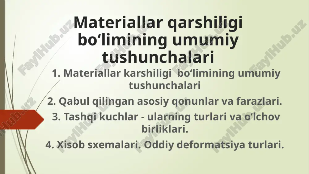 materiallar qarshiligi bo‘limining umumiy tushunchalari — PPTX