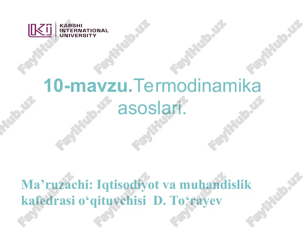 termodinamika asoslari — PPT