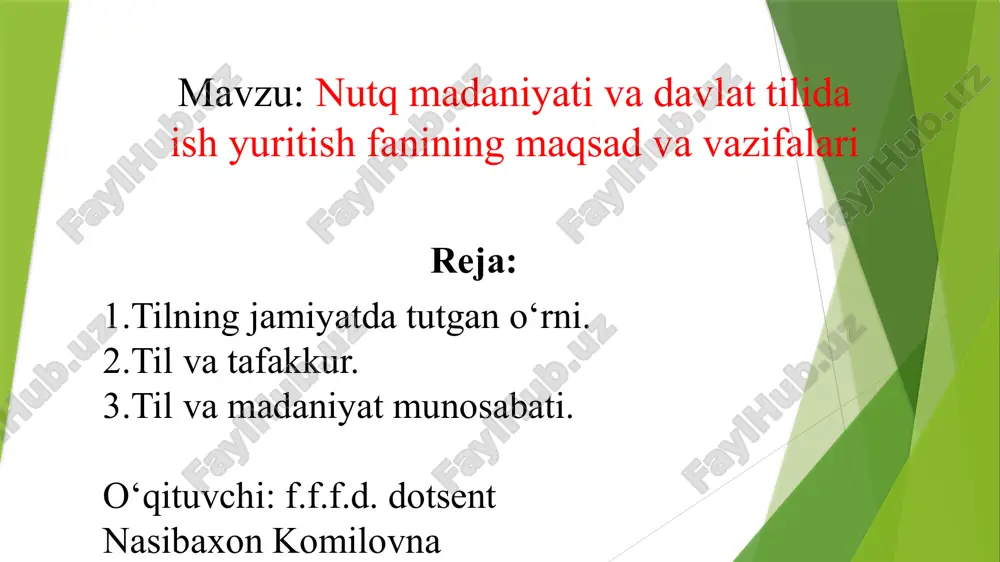 nutq madaniyati va davlat tilida ish yuritish fanining maqsad va vazifalari — PPTX