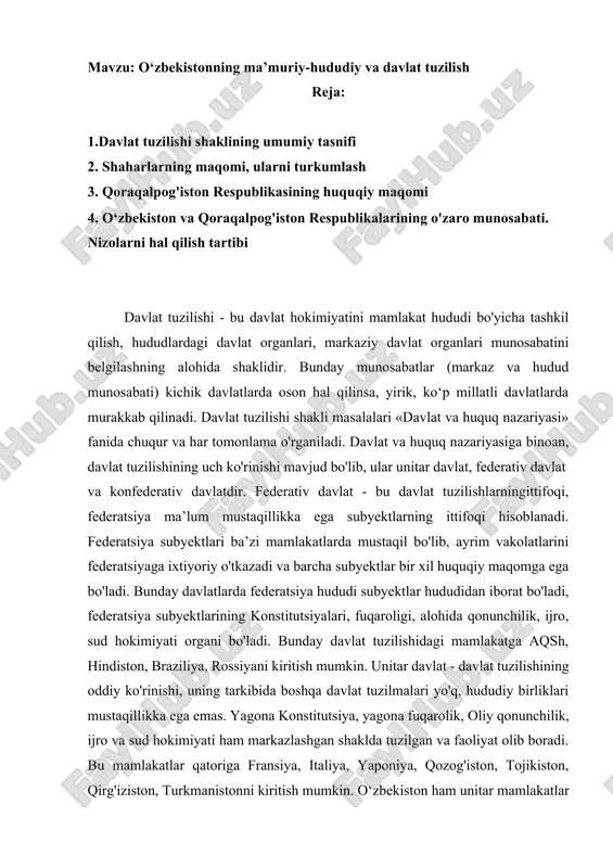o‘zbekistonning ma’muriy-hududiy va davlat tuzilish — DOCX