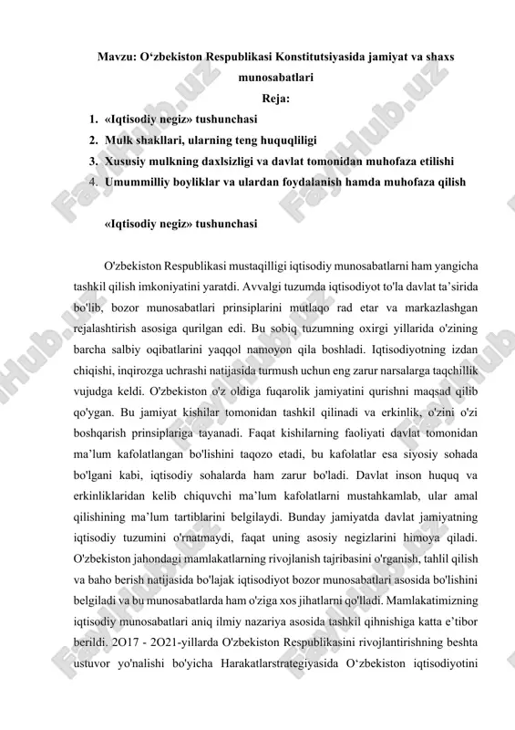 o‘zbekiston respublikasi konstitutsiyasida jamiyat va shaxs munosabatlari — DOCX