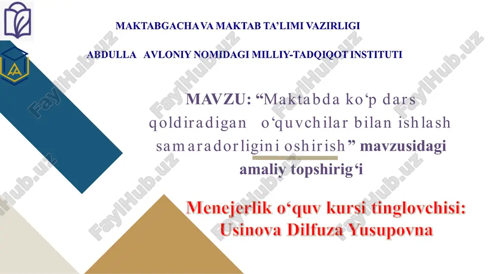 o‘quvchilar bilan ishlash samaradorligini oshirish — PPT