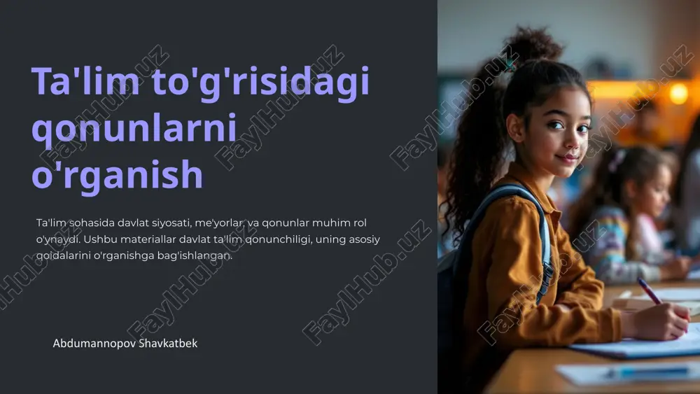 ta'lim to'g'risidagi qonunlarni o'rganish — PPTX