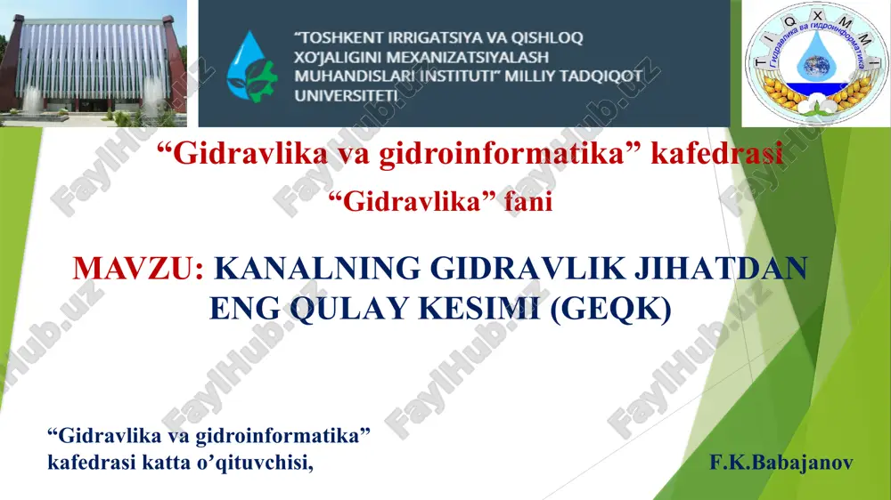 gidravlik jihatdan eng qulay kanal kesimi (gek) — PPTX