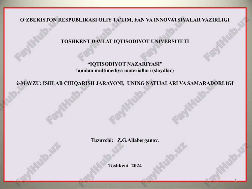 ishlab chiqarish jarayoni, uning natijalari va samaradorligi — PPT