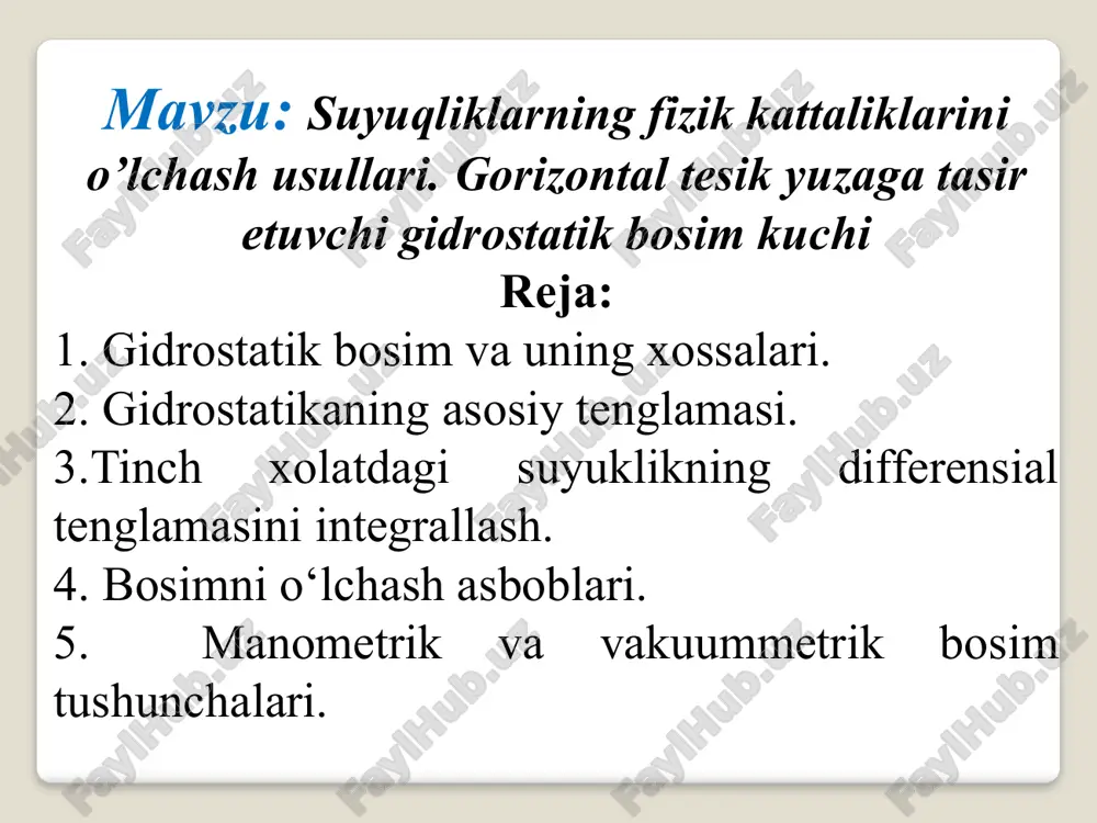 suyuqliklarning fizik kattaliklarini o'lchash usullari — PPTX