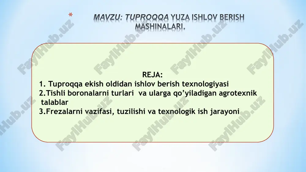 tuproqqa yuza ishlov berish mashinalari — PPT