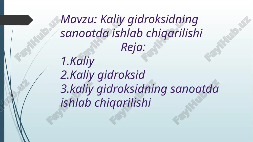 kaliy gidroksidning sanoatda ishlab chiqarilishi — PPTX