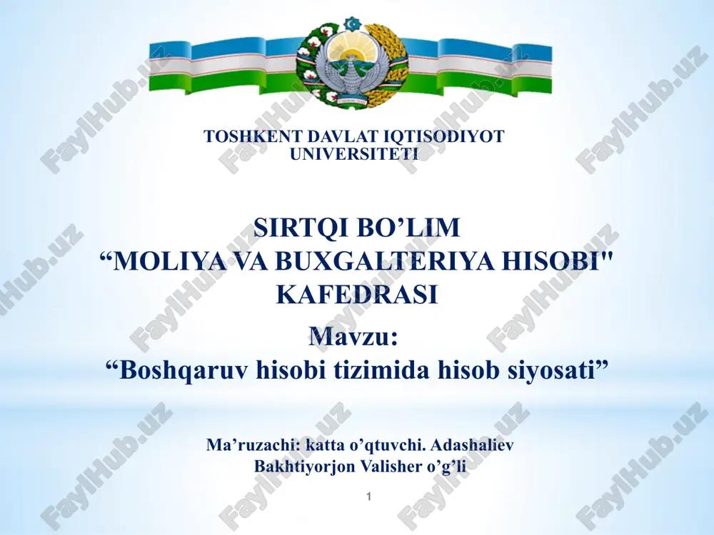 boshqaruv hisobi tizimida hisob siyosati — PPTX
