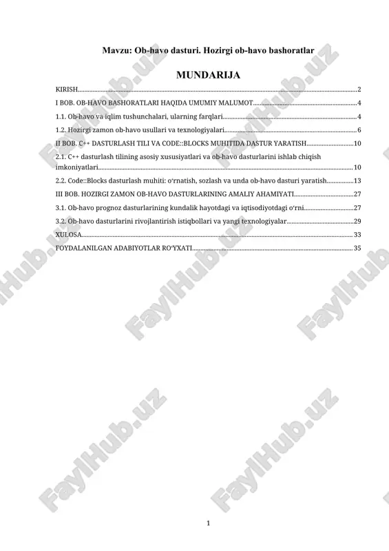 ob-havo dasturi. hozirgi ob-havo bashoratlar — DOCX