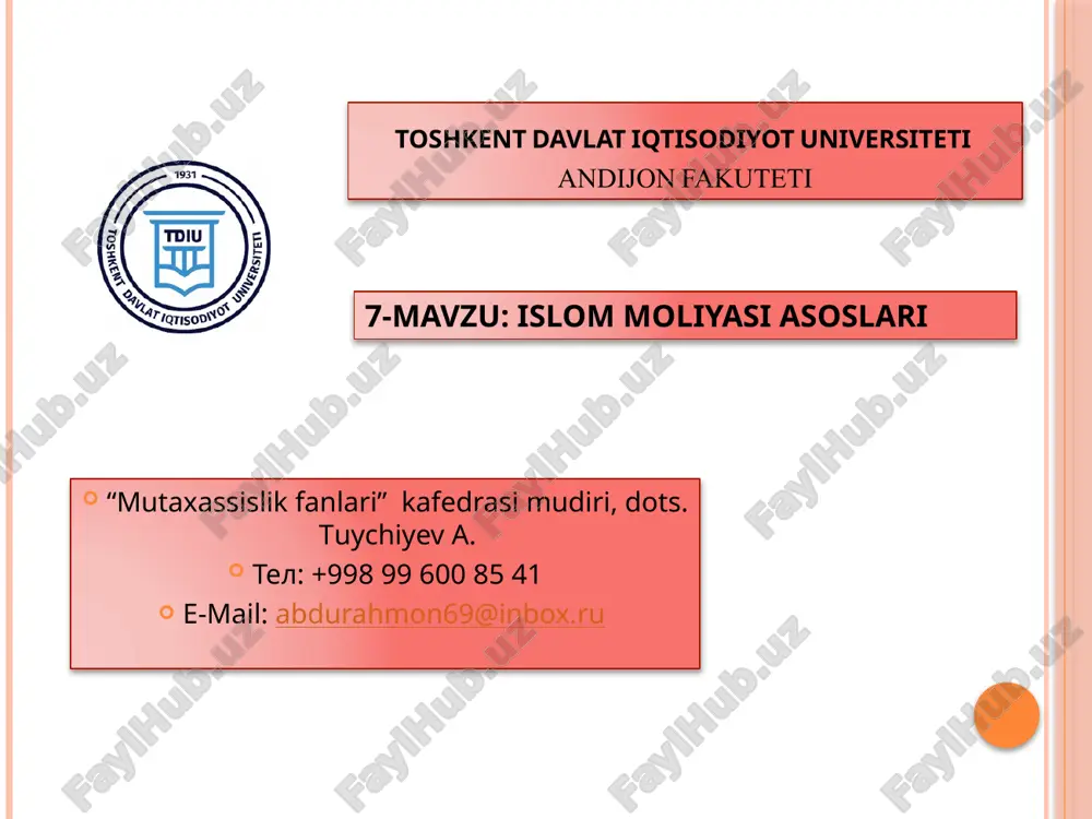 islom moliyasi asoslari — PPTX
