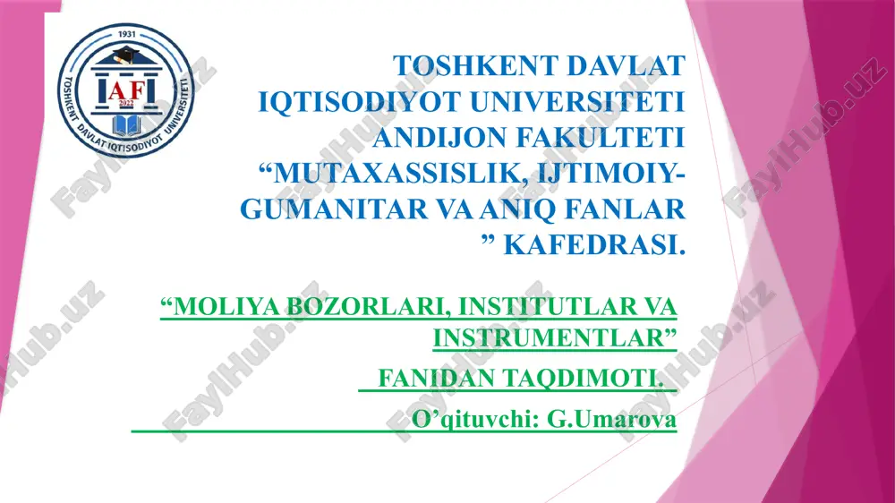 moliya bozorlarining modellari va ularning xususiyatlari — PPTX