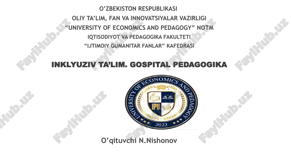 inklyuziv ta'limning huquqiy-me'yoriyasoslari — PPTX