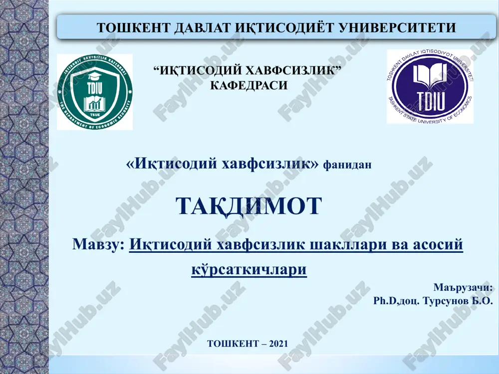 iqtisodiy xavfsizlik kafedrasi taqdimot — PPTX