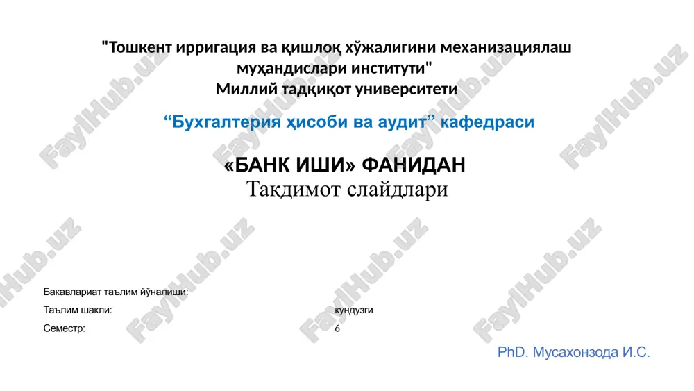 "bank ishi" fanidan taqdimot slaydlari — PPTX