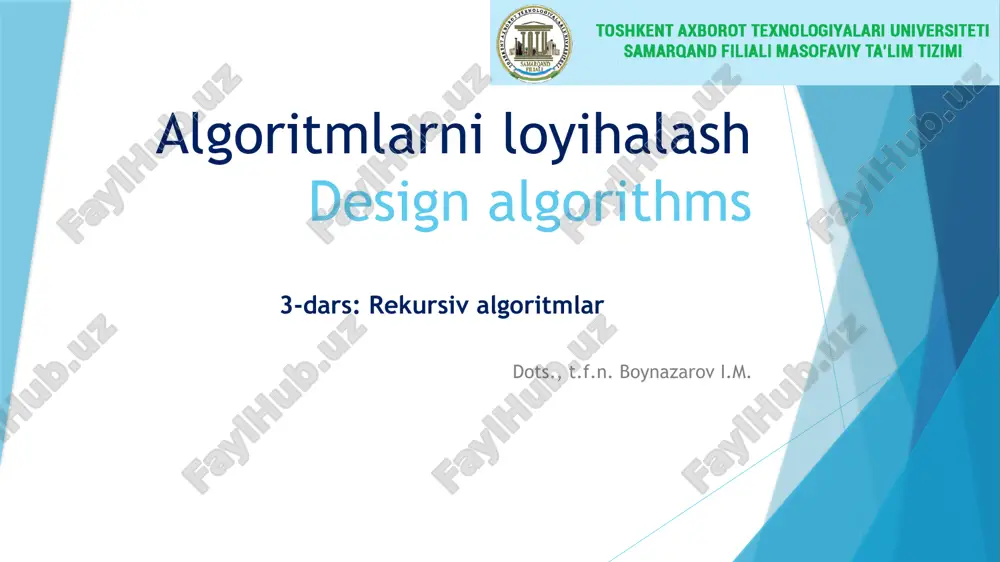 algoritmlarni loyihalash — PPTX