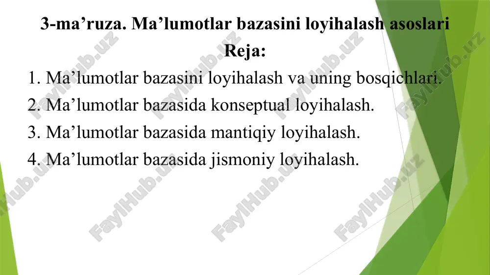 ma’lumotlar bazasi loyihalash asoslari — PPTX