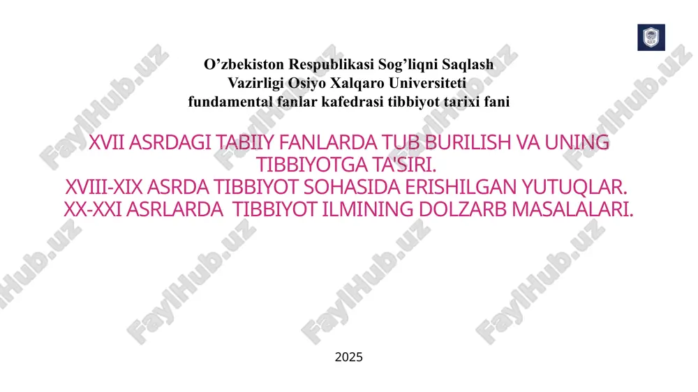xix asrda tibbiyot — PPTX