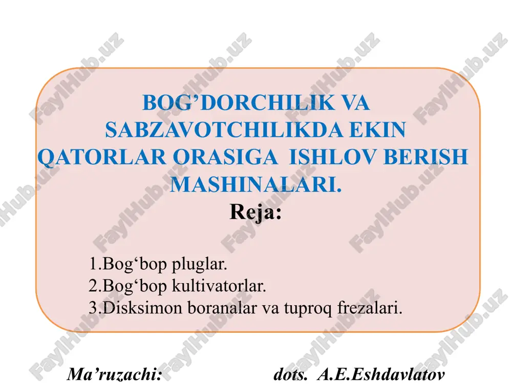ekin qatorlariga ishlov berish mashinalari — PPTX