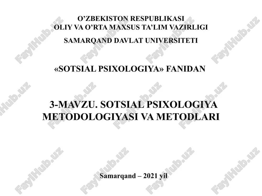 sotsial psixologiya metodologiyasi — PPTX