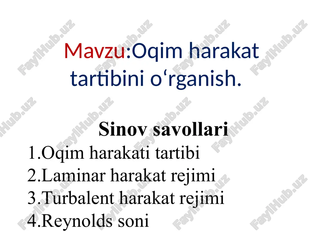 oqim harakattartibini o‘rganish — PPTX