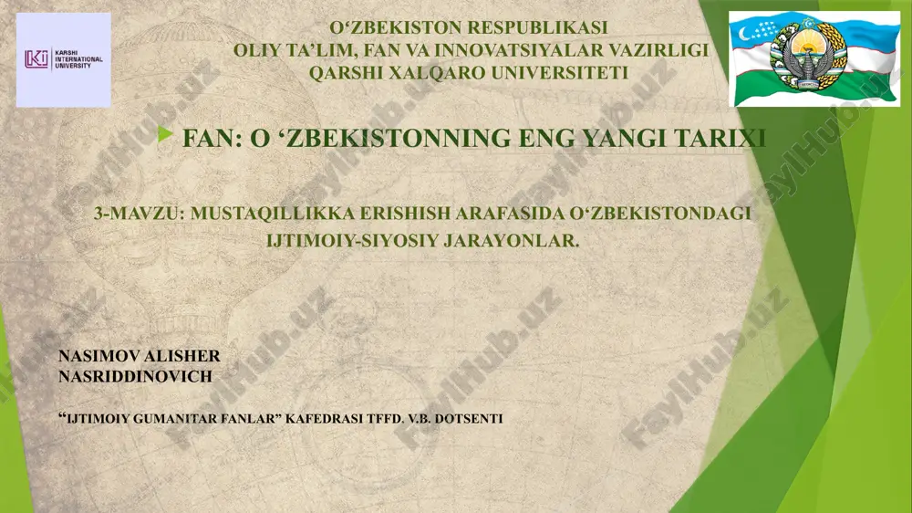 o‘zbekistonning eng yangi tarixi — PPTX
