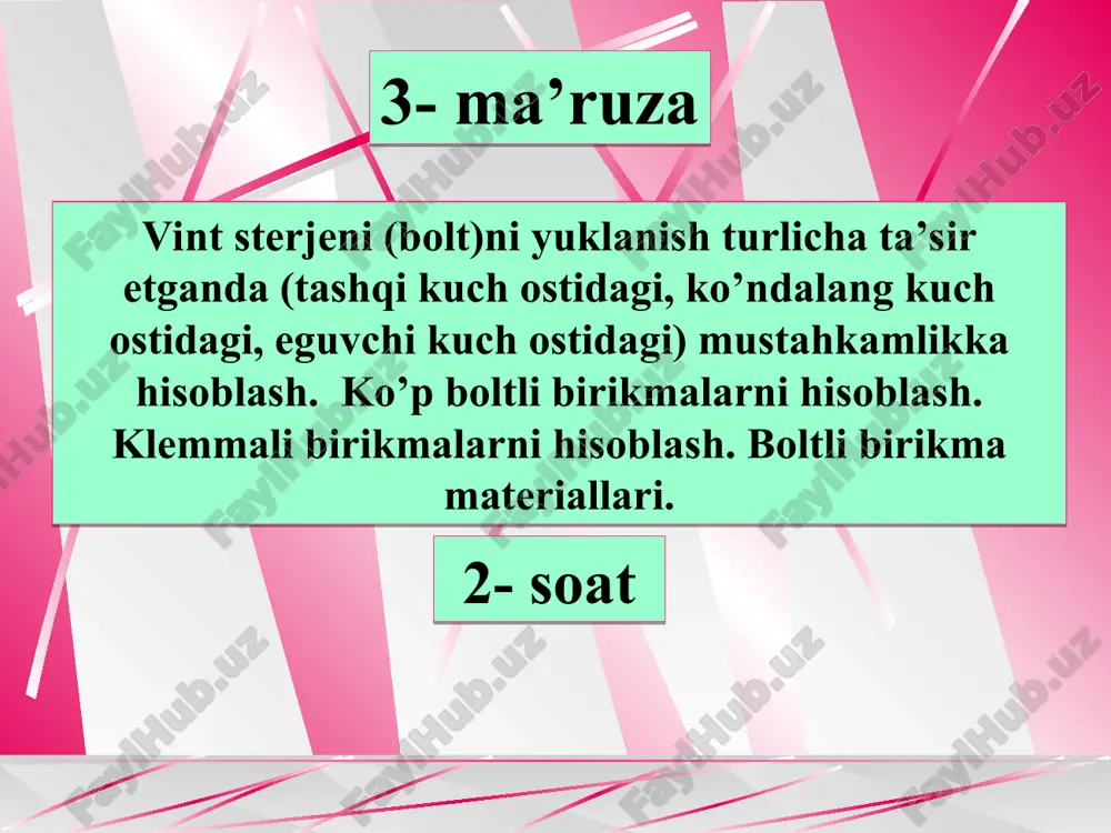 vint sterjeni mustahkamlikka hisoblash — PPT