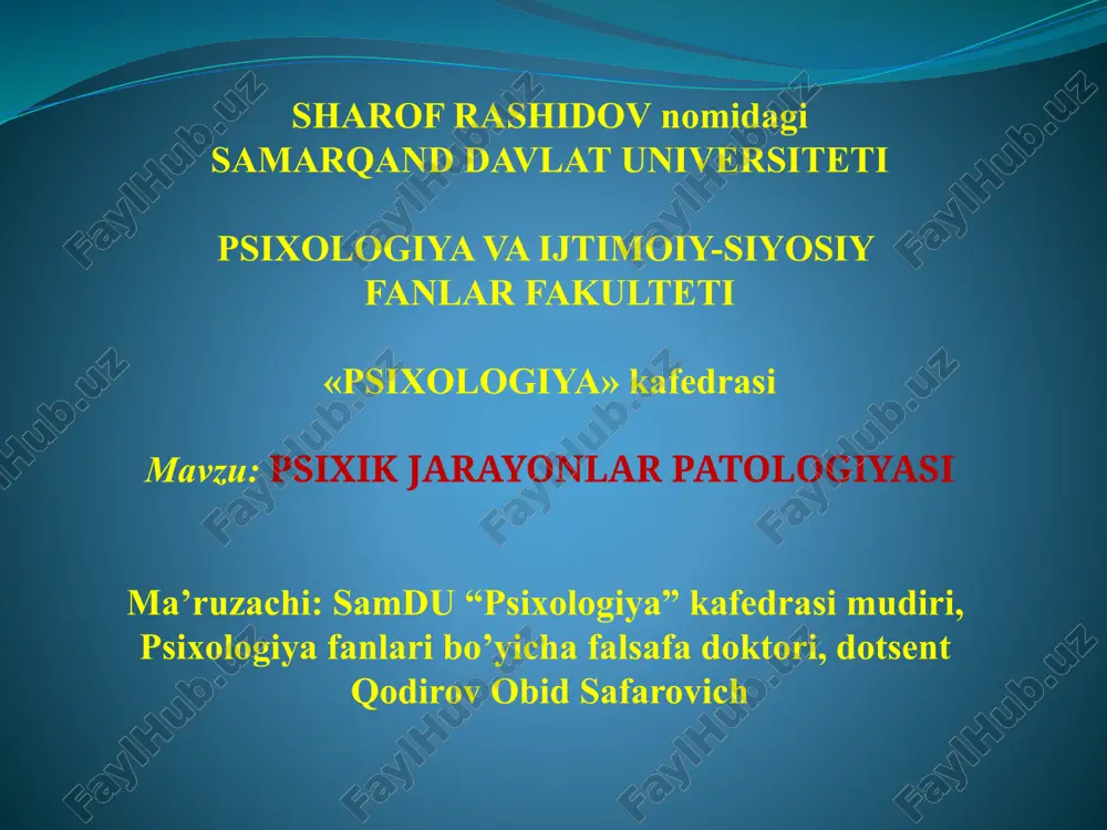 psixik jarayonlar patologiyasi — PPTX