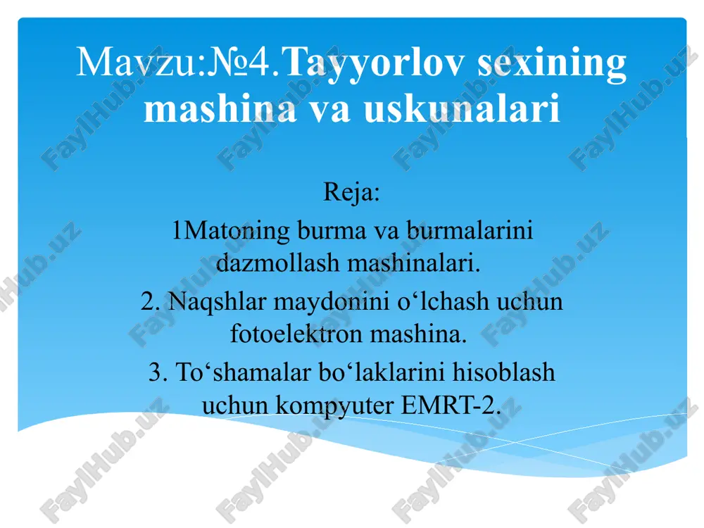 tayyorlovsexining mashina va uskunalari — PPTX