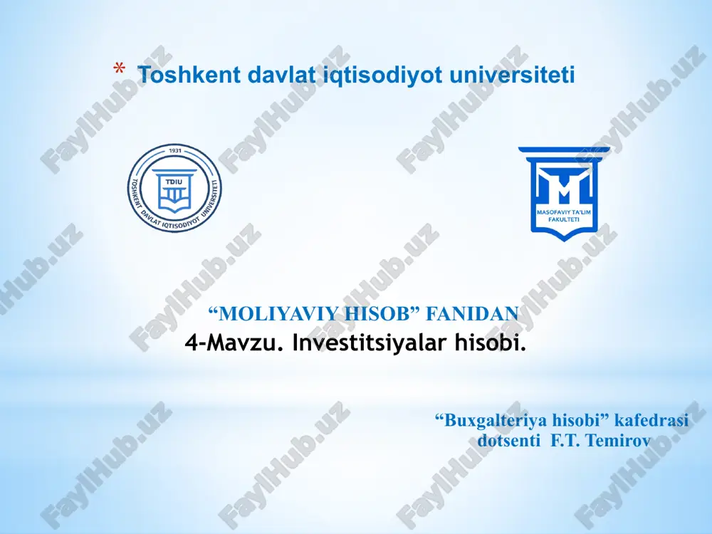 moliyaviy investitsiyalar hisobi — PPTX