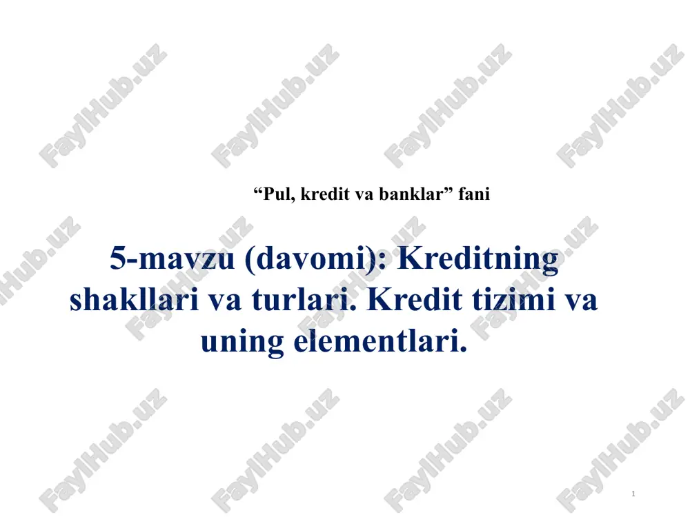 pul, kredit va banklar — PPTX