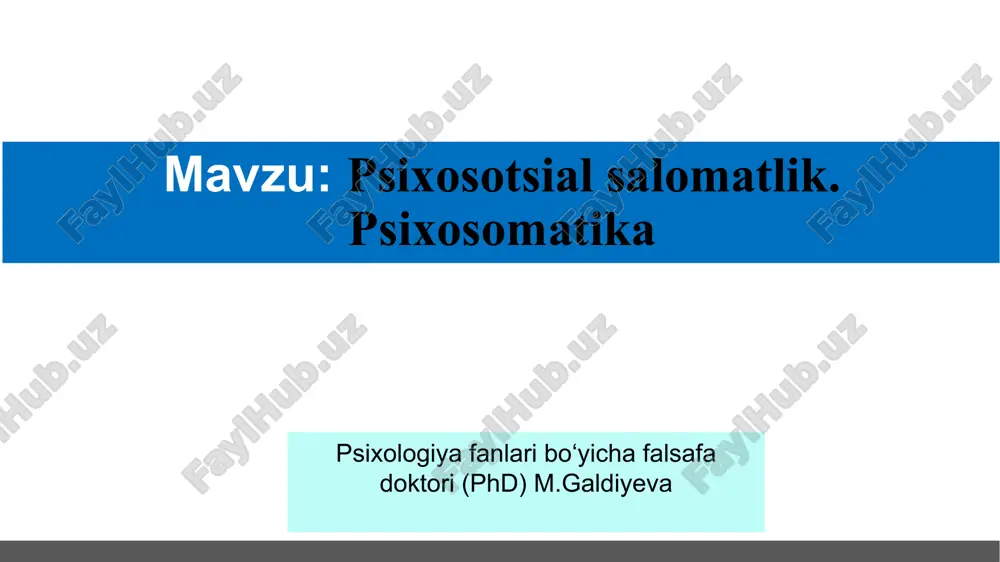 psixosotsial salomatlik. psixosomatika — PPT