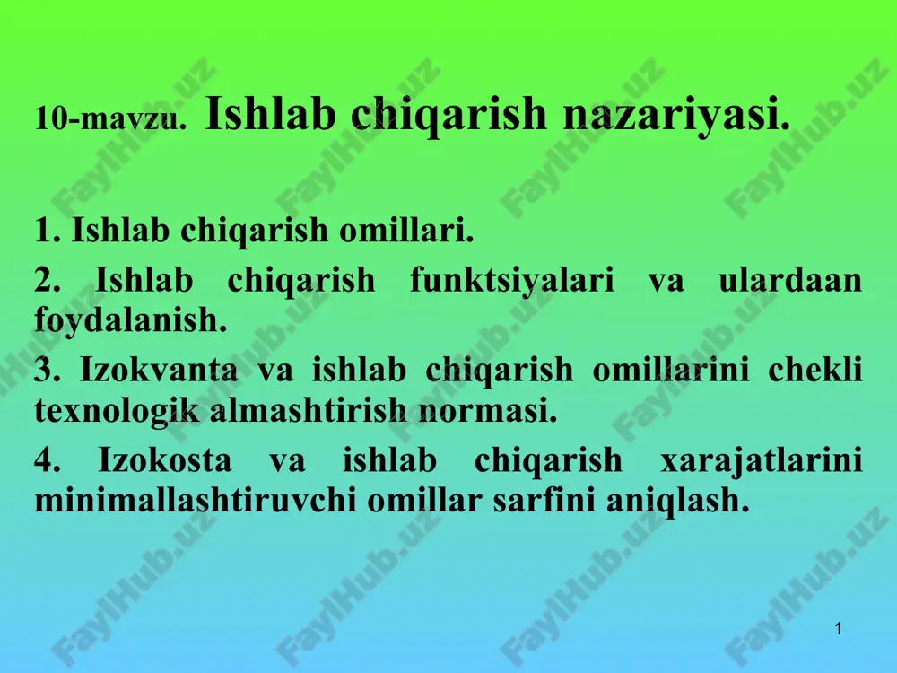 ishlabchiqarish nazariyasi — PPT