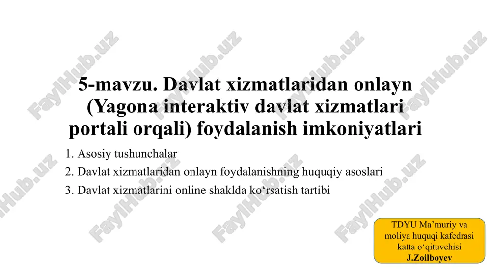davlat xizmatlaridan onlayn foydalanish imkoniyatlari — PPTX