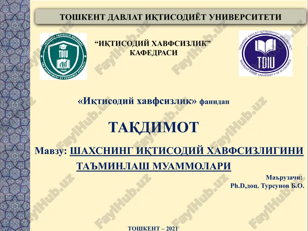 shaxsning iqtisodiy xavfsizligini ta'minlash muammonlari — PPTX