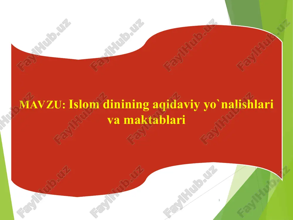 islam dinining aqidaviy yo`nalishlari va maktablari — PPT