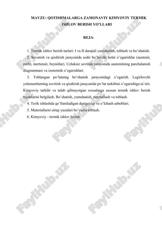qotishmalarga zamona mahnitli termik ishlov berish yo'llari — DOCX