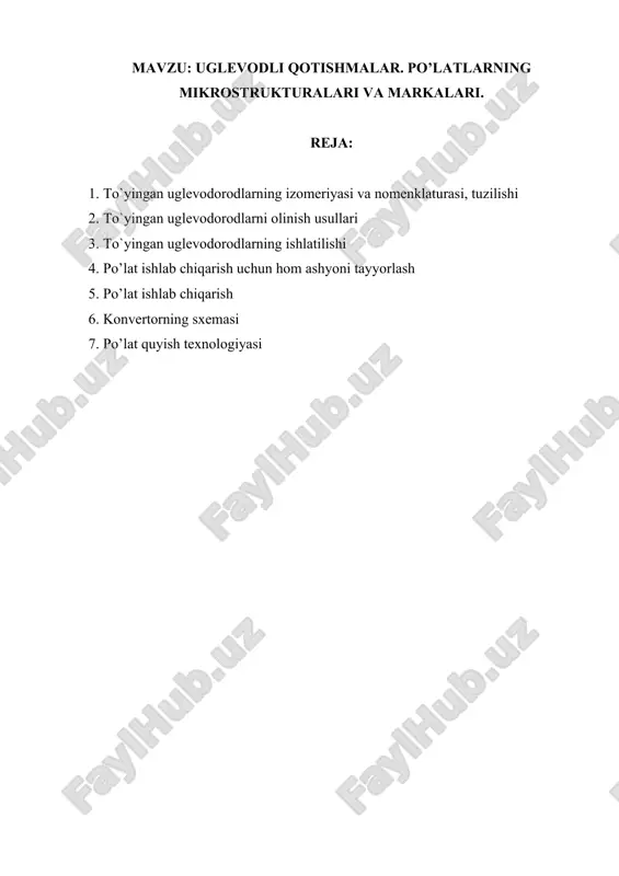 uglevodli qotishmalar — DOCX
