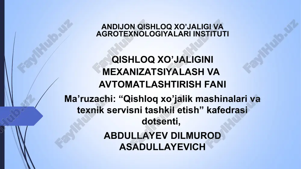 urug'ekish va ko'chat o'tkazish mashinalari — PPT