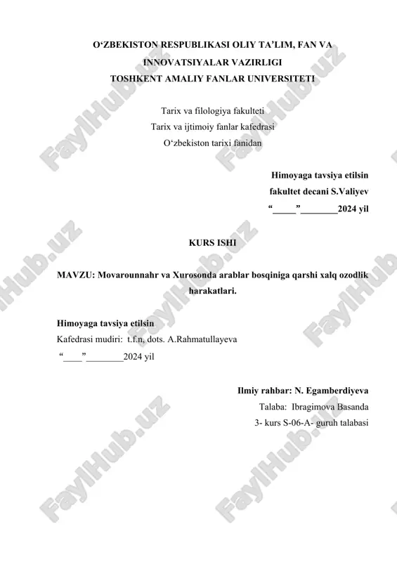 arablar bosqiniga qarshi ozodlik harakatlari — DOCX